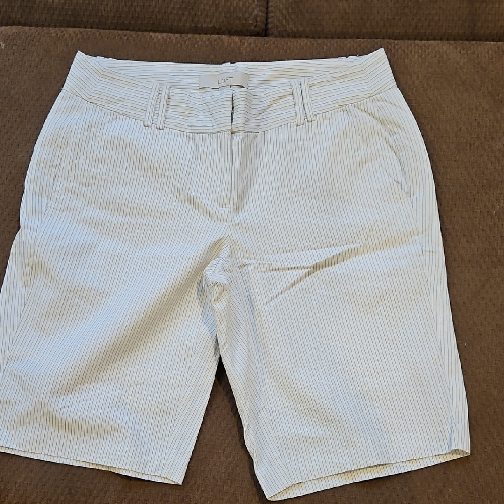 LOFT White and Blue Bermuda Shorts with Relaxed Fit